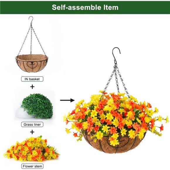 Artificial Flowers Hanging Basket for Outdoor Indoor, Fake Daisy Flowers - Picture 6 of 6